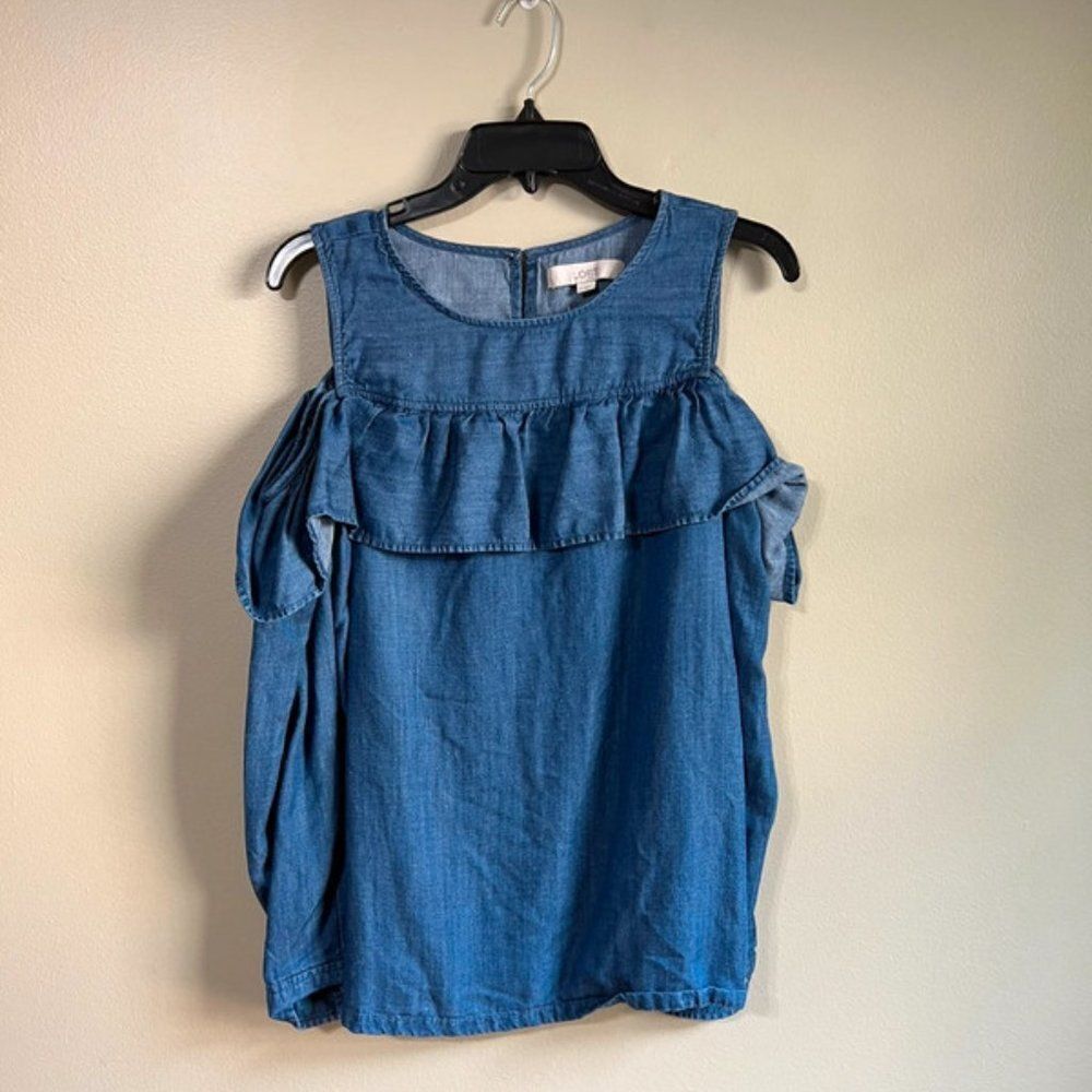 Loft medium cold shoulder denim top‎